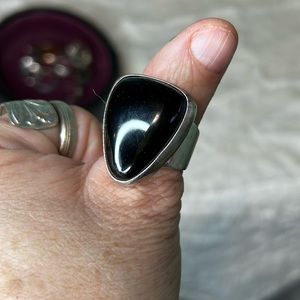 Sterling silver and black onyx ring ..sz10 ladies ..very chunky piece